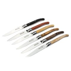 Набір з 6 ножів для стейка ручної роботи Laguiole з ручками різних порід дерева в дерев'яній коробці