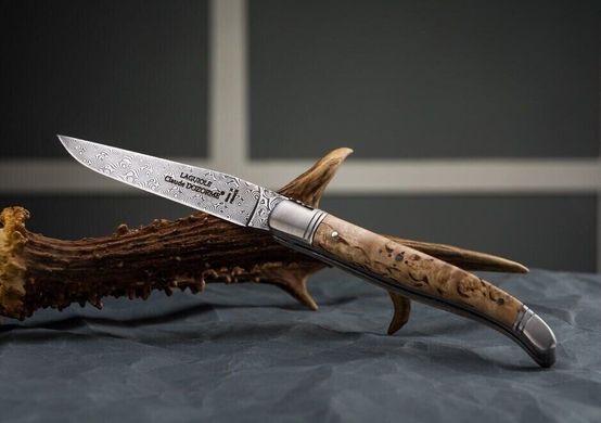 Карманный нож Laguiole 4 "3/4 дамасское лезвие ручка из березовой древесины 2 матовых валика
