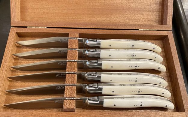 Набір з 6 ножів для стейка ручної роботи Laguiole ручка коров'яча кістка