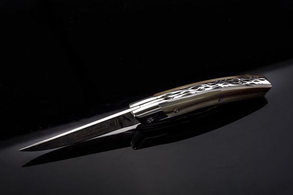 Кишеньковий ніж Thiers RLT Дамаське лезо, ручка зі світлого роги в дубовій коробці