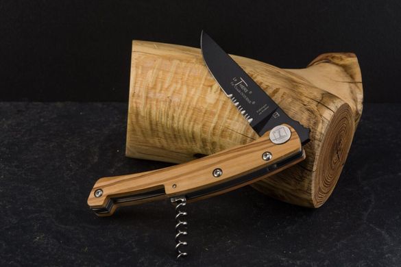 Thiers карманный нож + штопор ручка из оливкового дерева и черное лезвие