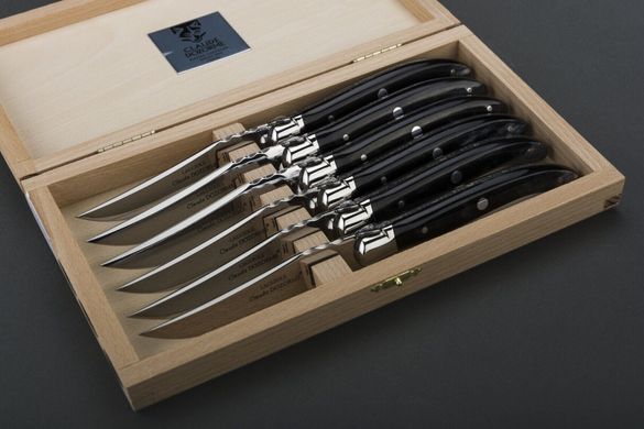 Набір з 6 ножів Laguiole з нержавічої сталі з ручкою з чорного рогу